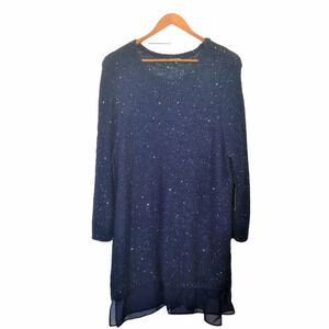 Relativity Knit Tunic with sequins and Nylon ruffle down Hem, blue - Size 2X